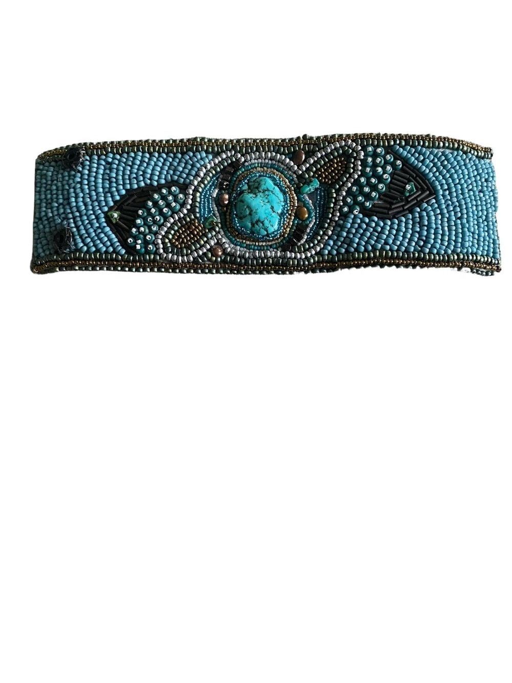 Hand Beaded Turquoise Bracelet cuff